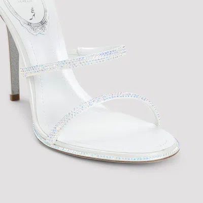 René Caovilla Ivory Leather Sandals With Striking Crystal-embellished Ankle Strap In White