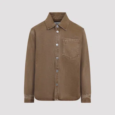 Ami Alexandre Mattiussi Heart Design Overshirt Chest Pocket In Brown