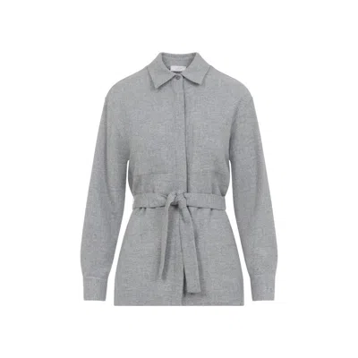 Peserico Pointed Collar Stone Grey Virgin Wool Flannel Shirt In Gray