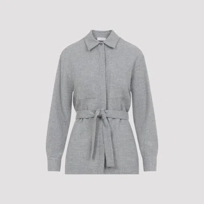 Peserico Pointed Collar Stone Grey Virgin Wool Flannel Shirt In Gray