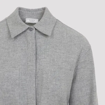 Peserico Pointed Collar Stone Grey Virgin Wool Flannel Shirt In Gray