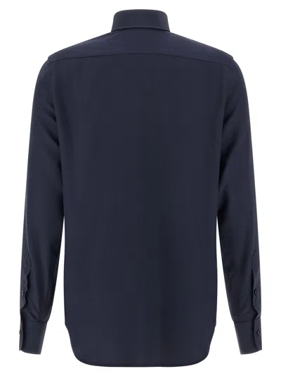 Brioni Long-sleeved Curved Hem Shirt In Blue