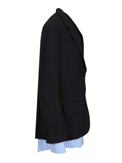 Acne Studios Navy Blue Single-breasted Jacket With Shirt Detail In Blue