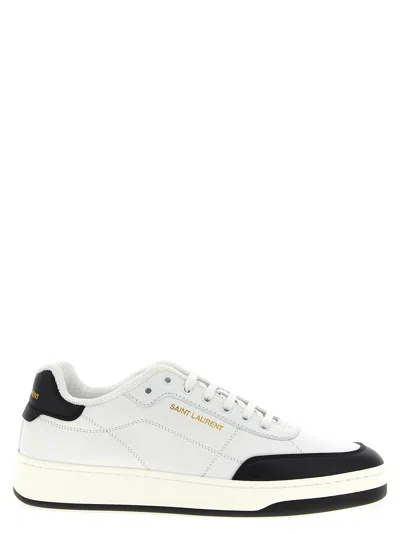 Saint Laurent Smooth Leather Sneakers Contrast Panel In White