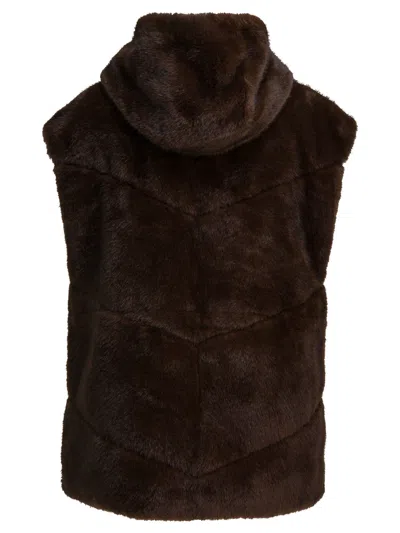 Max&moi Sleeveless Fur Coat With Hood Jackets Brown