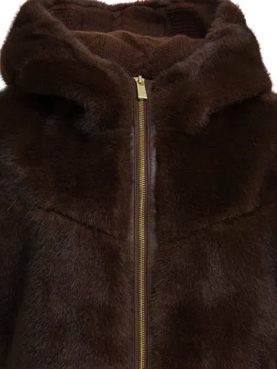 Max&moi Sleeveless Fur Coat With Hood Jackets Brown