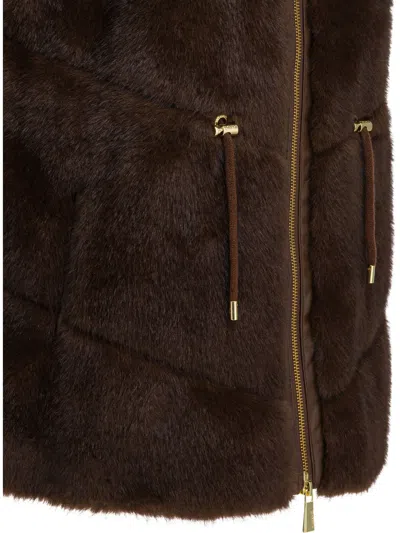Max&moi Sleeveless Fur Coat With Hood Jackets Brown