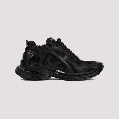 Balenciaga Men Runner Mesh And Leather Sneakers In Black