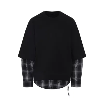 Mastermind Japan Multilayered Cotton Sweatshirt With Plaid Detail In Black