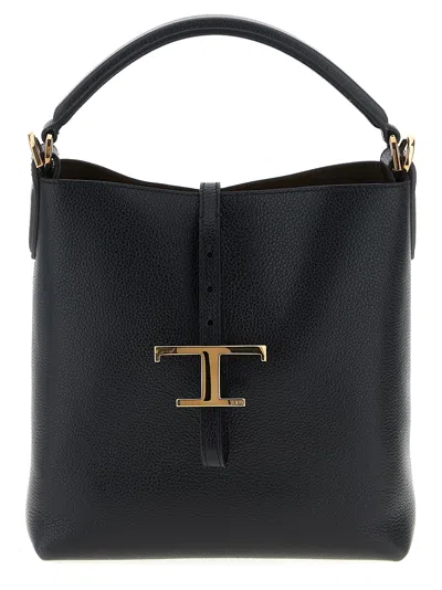Tod's T Timeless Bucket Bag In Leather Mini In Black