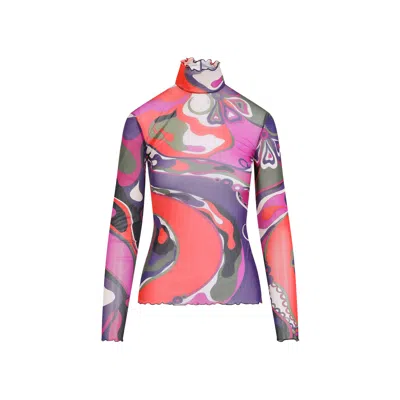 Pucci Long Sleeve Sheer Turtleneck Ruffled