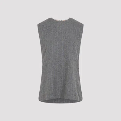 Carven Asymmetric Hem Wool Blend Shift Top With Camel Stripes In Gray
