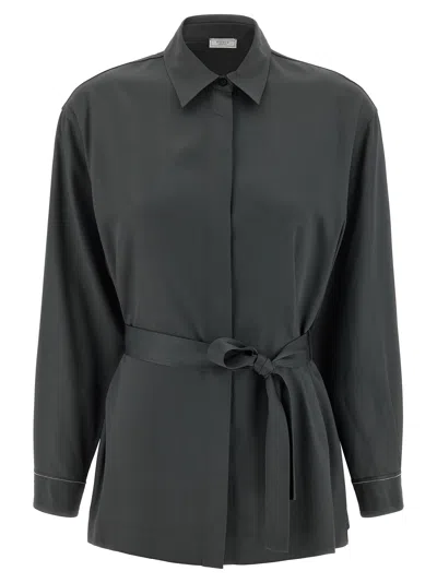 Peserico Fluid Viscose Twill Shirt With Jewel-detail Cuffs In Black