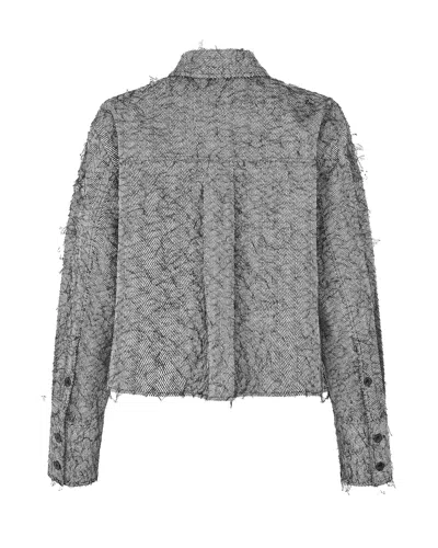 Samsoe & Samsoe Loose-fit Black And White Herringbone Shirt With Textured Design In Gray