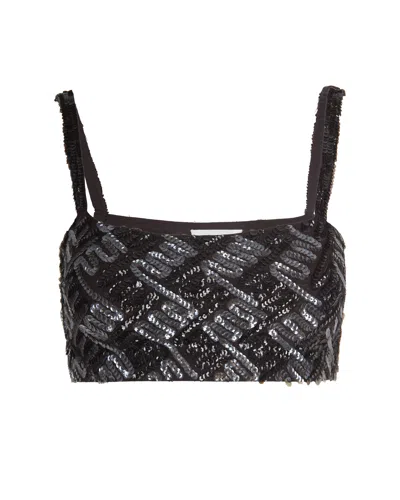 P.a.r.o.s.h Fitted Crop Top With All-over Sequin Geometric Pattern In Black