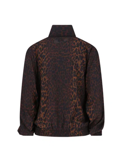 Balenciaga Crepe De Chine Full-zip Jacket With Leopard Print In Brown
