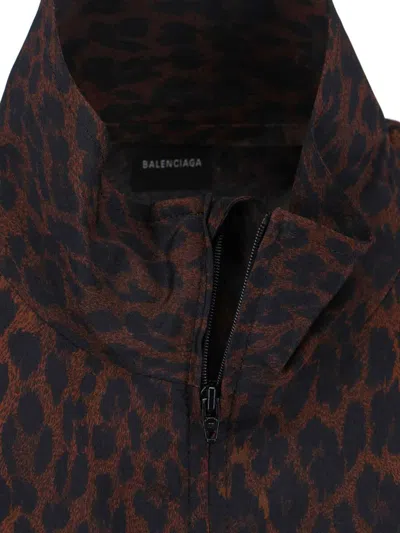 Balenciaga Crepe De Chine Full-zip Jacket With Leopard Print In Brown
