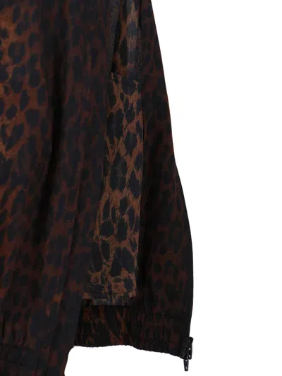 Balenciaga Crepe De Chine Full-zip Jacket With Leopard Print In Brown