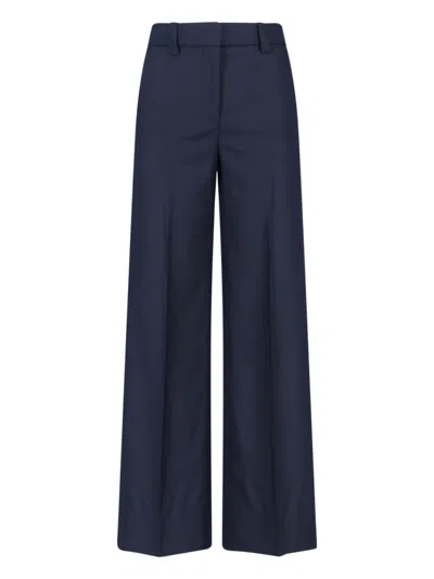 Incotex Wide-leg Virgin Wool Trousers With Mid-rise Waist And Tailored Finish In Blue