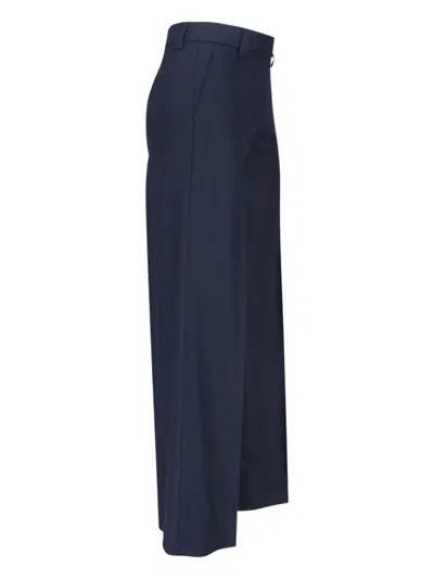 Incotex Wide-leg Virgin Wool Trousers With Mid-rise Waist And Tailored Finish In Blue
