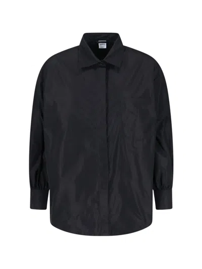 Aspesi Timeless Black Shirt With Pointed Collar And Curved Hemline In Black