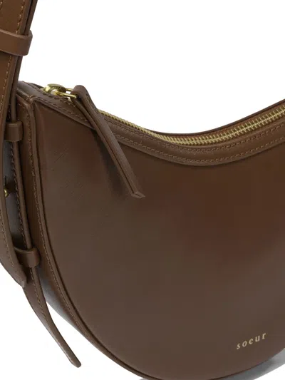 Soeur Adjustable Strap Shoulder Bag With Smooth Finish In Brown