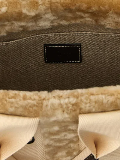 Chloé Small Woody Tote Bag In Shearling In Neutral