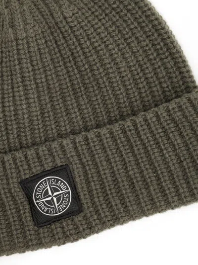 Stone Island Mens Green Brand-patch Ribbed Wool Beanie In Green