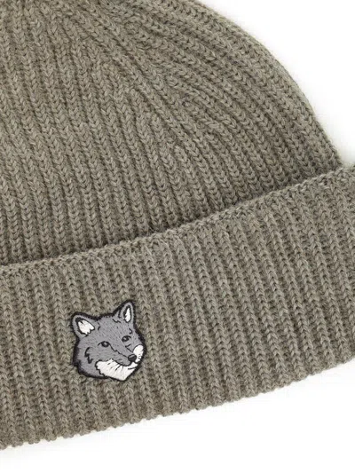 Maison Kitsuné Wool Hat Hats Green In Gray