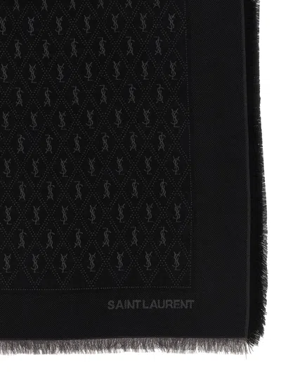 Saint Laurent Ysl Monogram Scarf Scarves And Foulards Black In Black