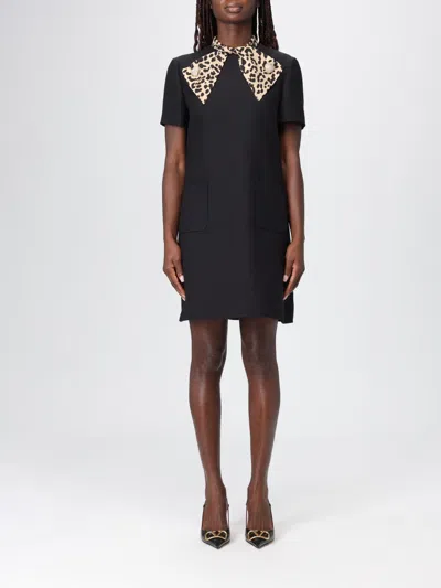 Valentino Black Crepe Couture Dress With Animal-print Bow