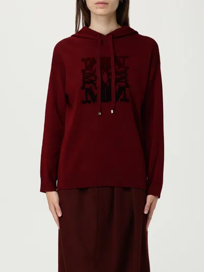 Max Mara Hooded Virgin Wool Long Sleeve Sweatshirt In Burgundy