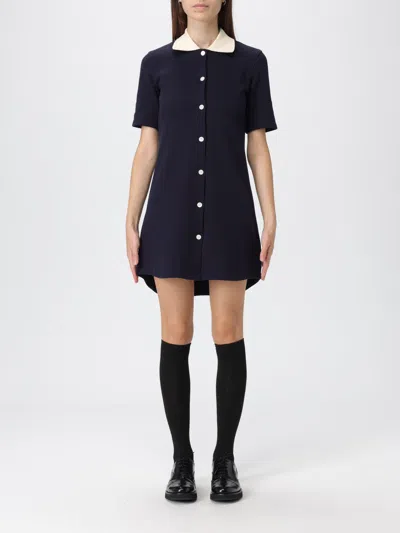 Thom Browne Collared Dress With Short Sleeves In Blue