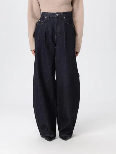 Jacquemus Le De Nimes Ovalo Blue Wide Jeans With Side Logo In Denim Woman