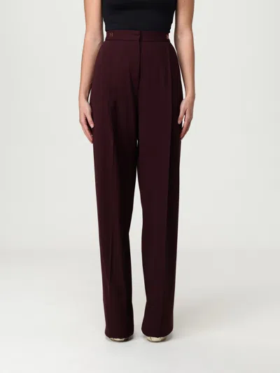 Elisabetta Franchi High-waisted Tailored Trousers With Front Pleats In Burgundy