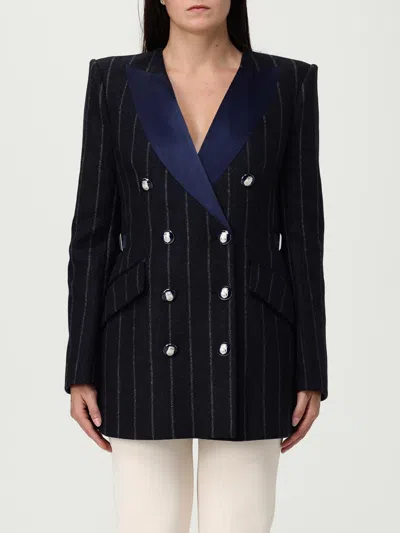 Elisabetta Franchi Pinstripe Satin-lapel Blazer In Blue