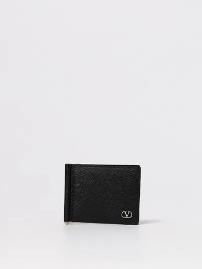 Valentino Garavani Vlogo Signature Grainy Calfskin Bi-fold Wallet With Money Clip In Black