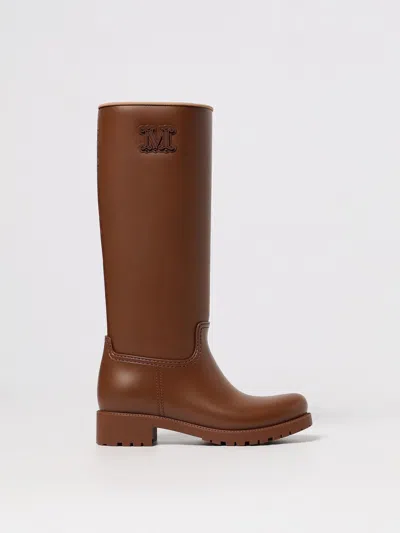 Max Mara Knee-high Rubber Sole Round Toe Boots In Brown