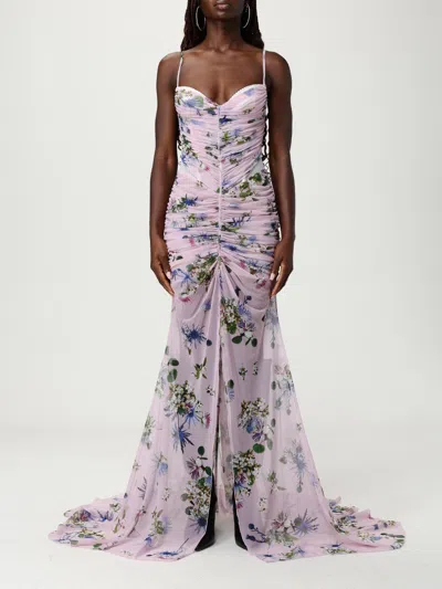Blumarine Floral Ruched Sheer Gown In Multi