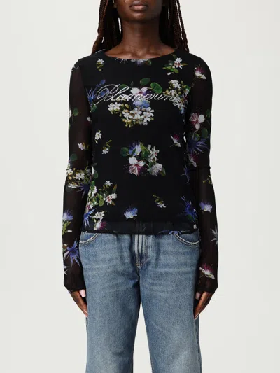 Blumarine Floral-print Mesh Top In Black