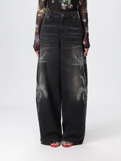 Blumarine Black Jeans With Belt Loops And Embroidery On The Front In Denim Woman In Black