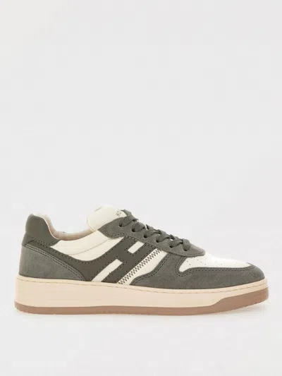 Hogan Grey White Leather Basket Cam Sneakers In Gray