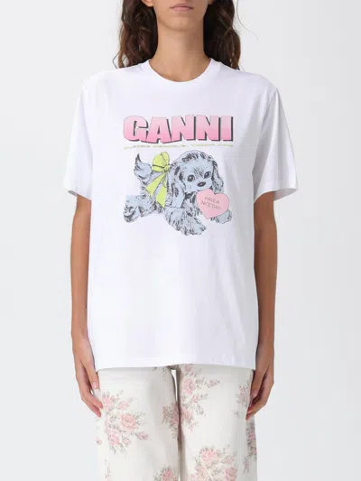 Ganni Women Puppy Print And Logo T-shirt In White