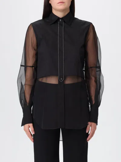 Brunello Cucinelli Mixed-media Monili-trim Bib-front Blouse In Black