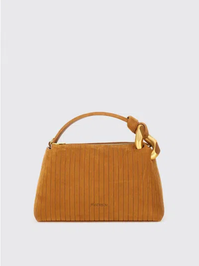 Jw Anderson Jwa Corner Small Chain-embellished Ribbed Nubuck Shoulder Bag In Brown