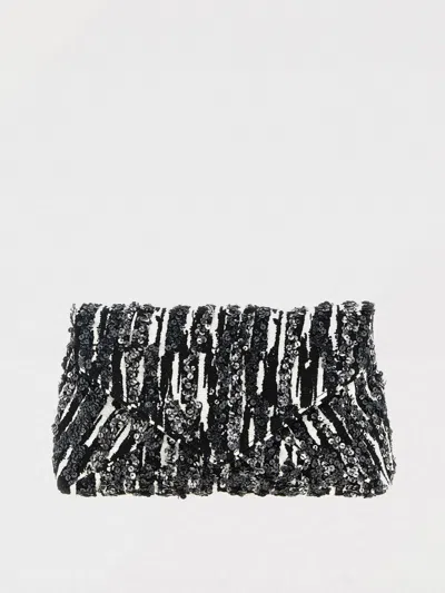 Dries Van Noten Two-tone Pleated Jacquard Clutch With Sequin Detail In White