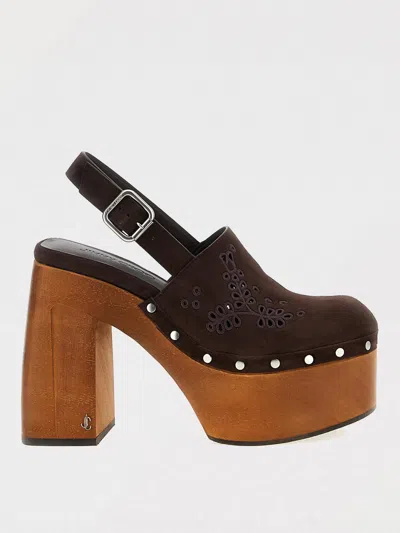 Jimmy Choo Alida 135 Embroidered Studded Suede Platform Clogs In Brown