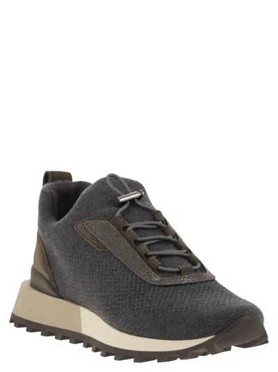 Brunello Cucinelli Women Runners In Techno Fabric And Calfskin With Precious Trim In Multi
