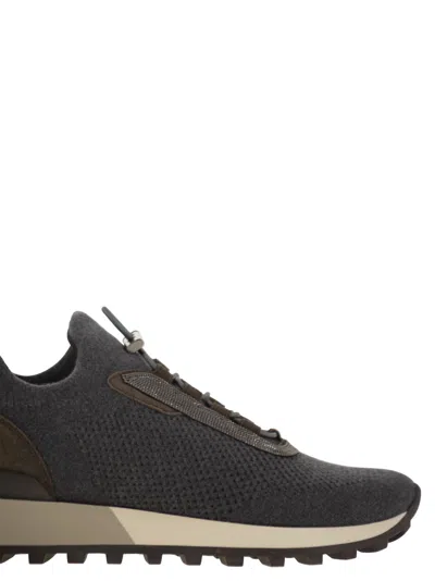 Brunello Cucinelli Women Runners In Techno Fabric And Calfskin With Precious Trim In Multi