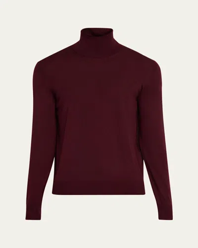 Saint Laurent Wool Turtleneck Sweater Long Sleeves In Burgundy